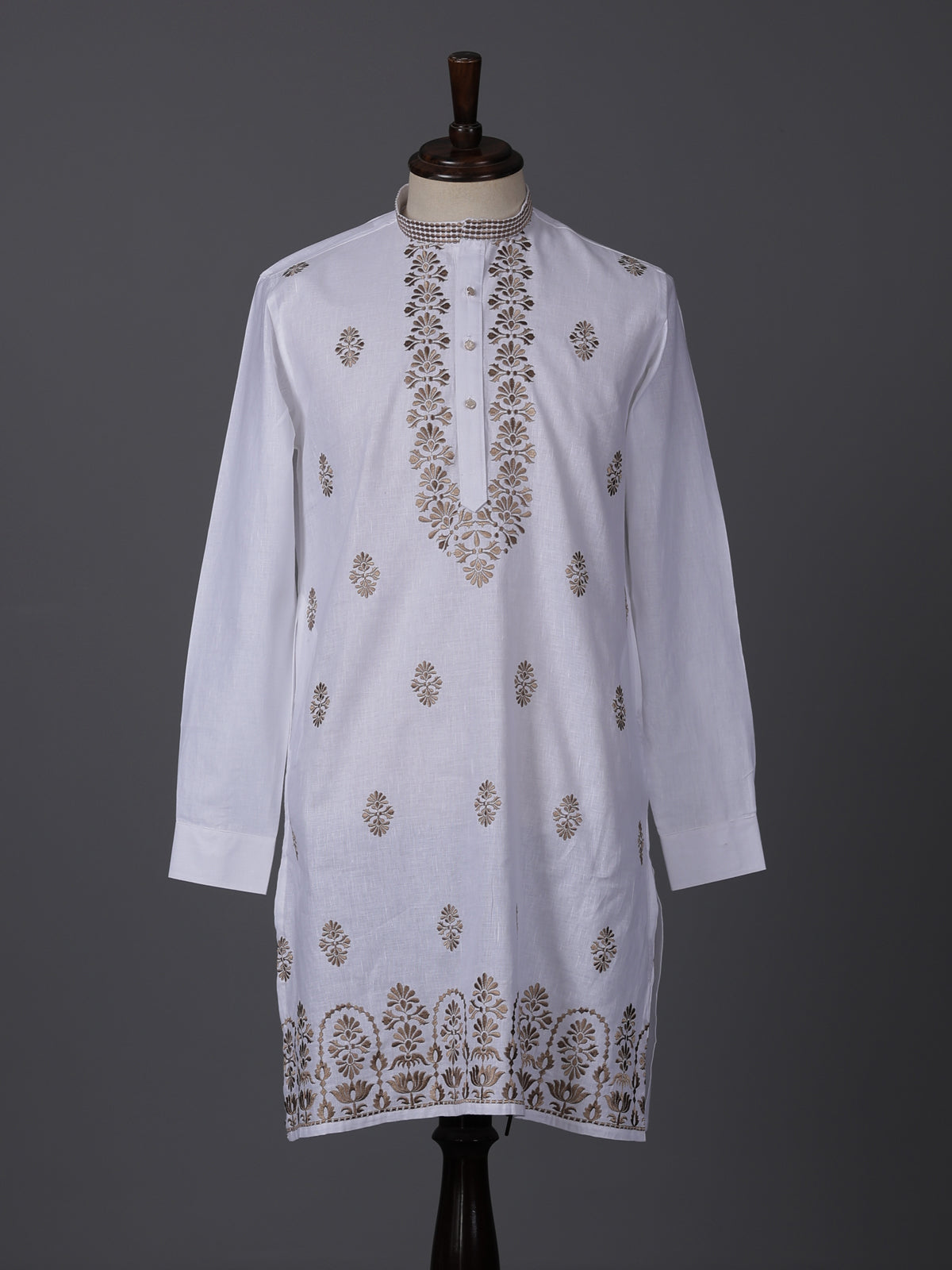 White linen embroidered elegant wedding festive kurta