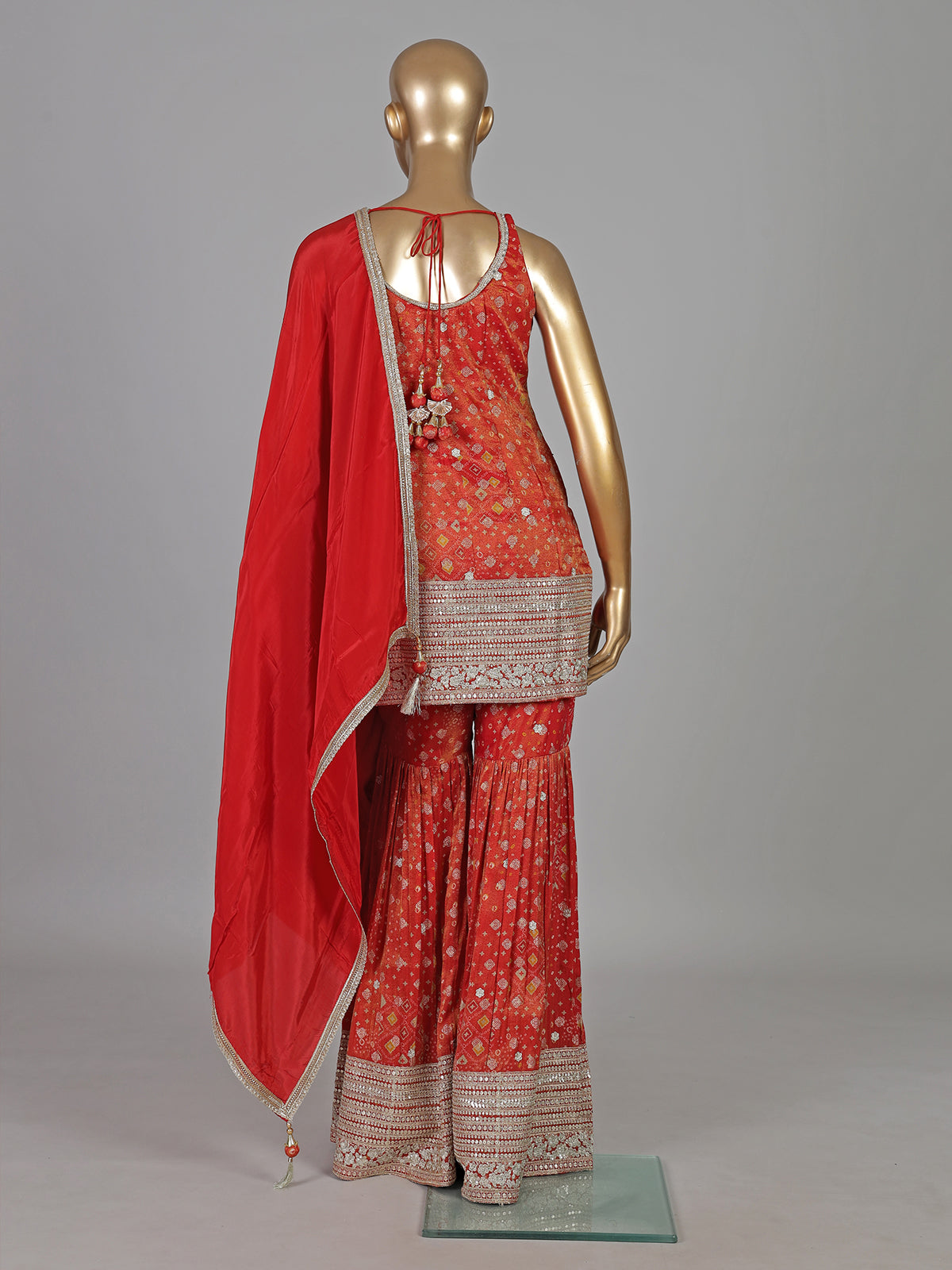 Rust orange printed sharara suit festive elegance