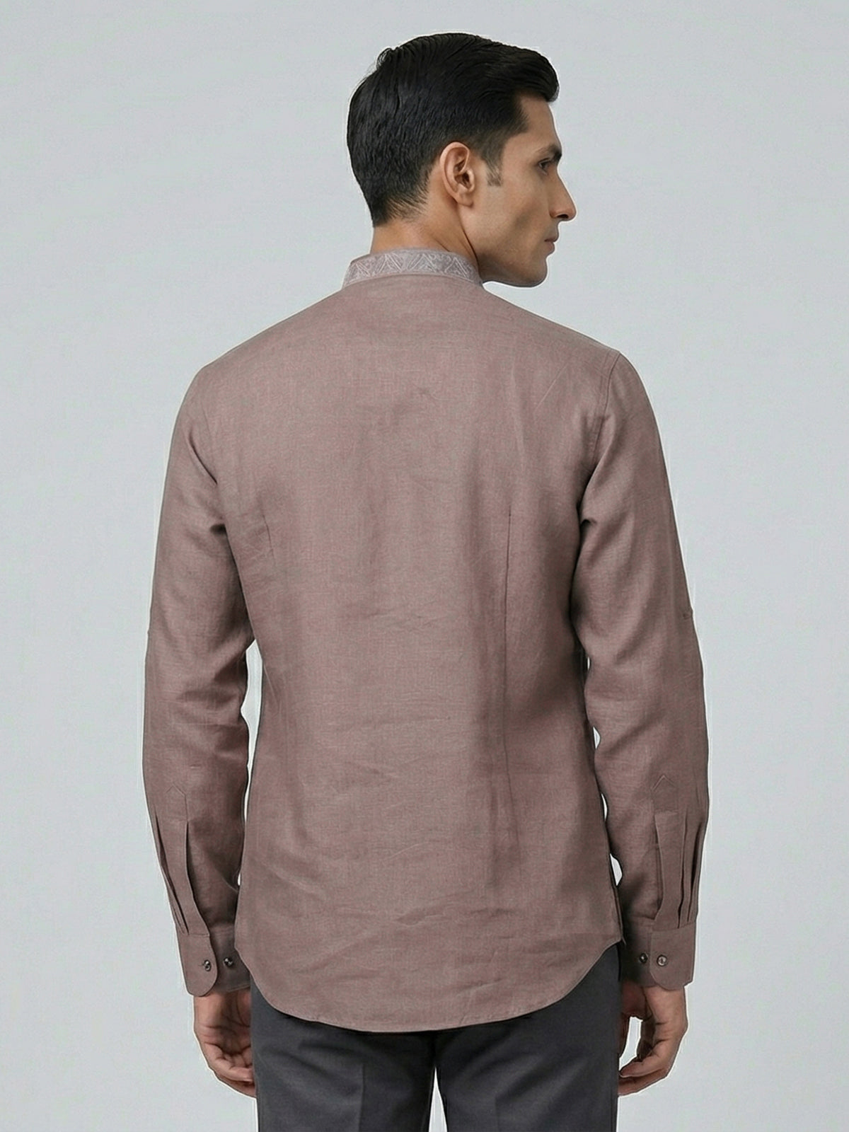 Dusty onion pink linen thread work pathani kurta