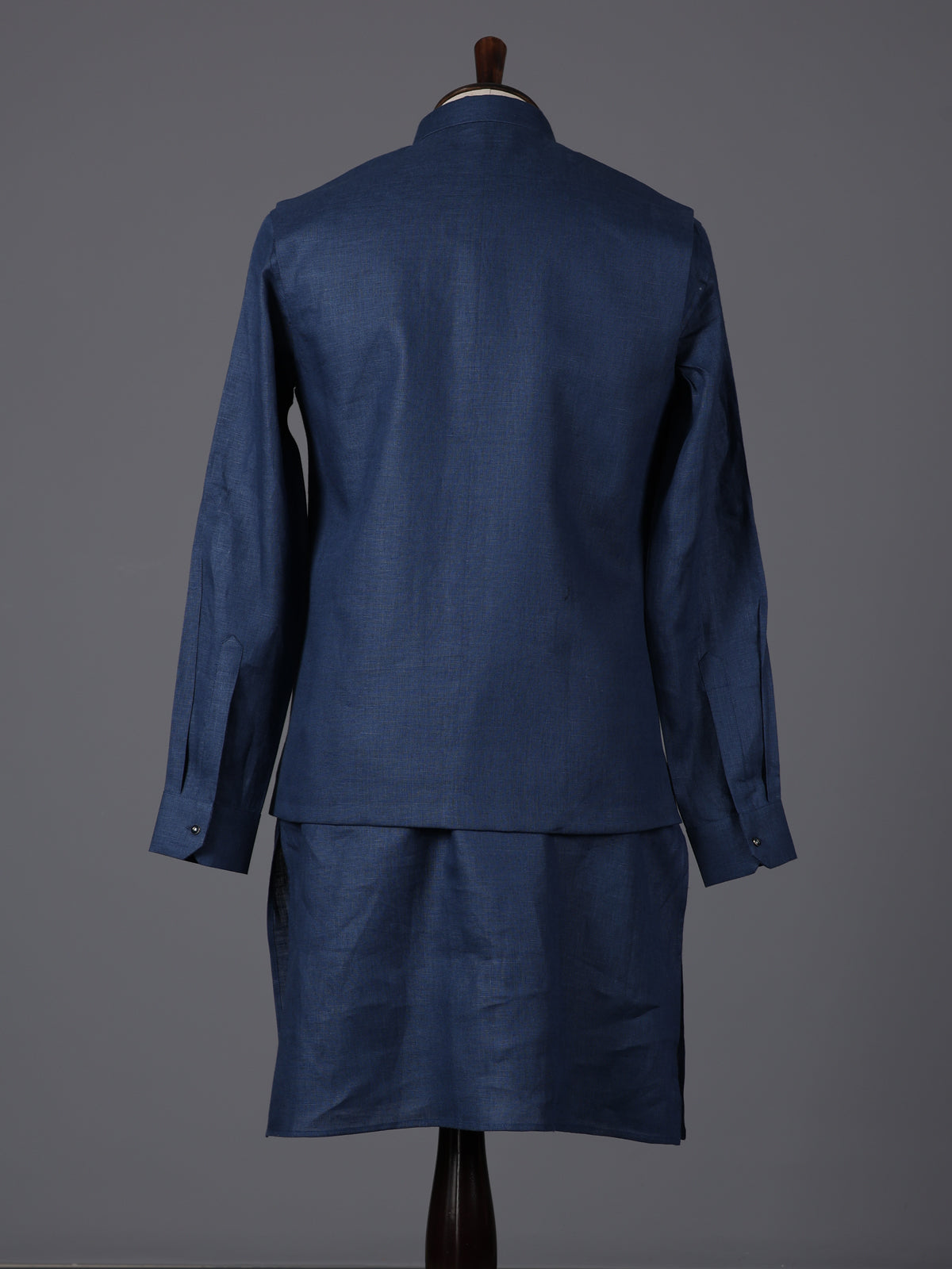 Blue cotton blend embellished festive waistcoat set