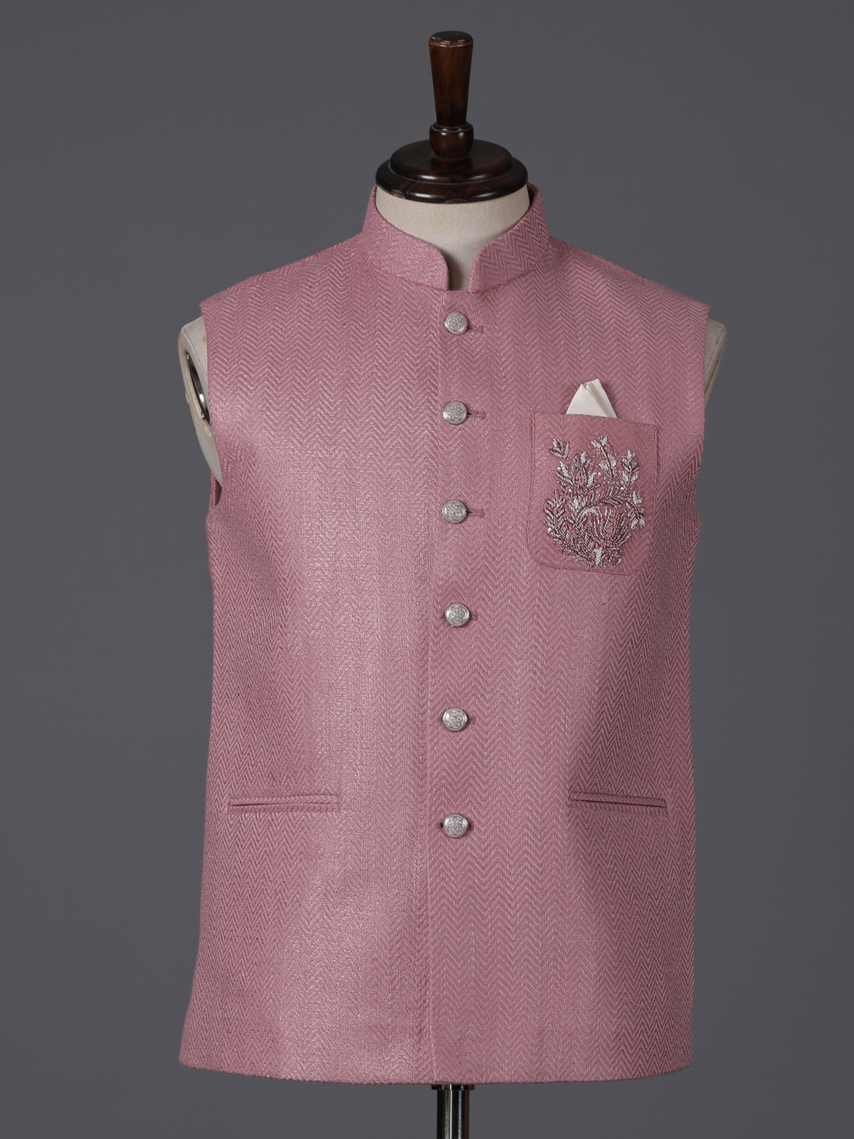 Onion pink cotton textured festive embellished waistcoat