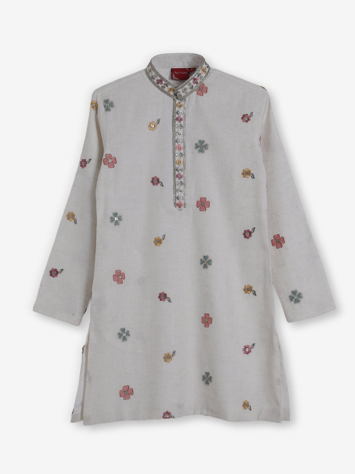 Classic off white embroidered cotton silk kurta suit