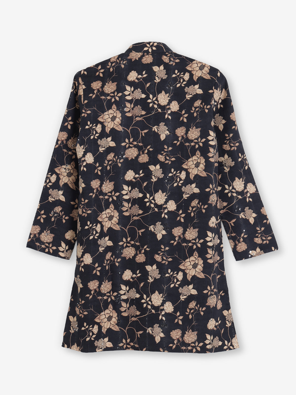 Black floral printed embroidered work kurta suit