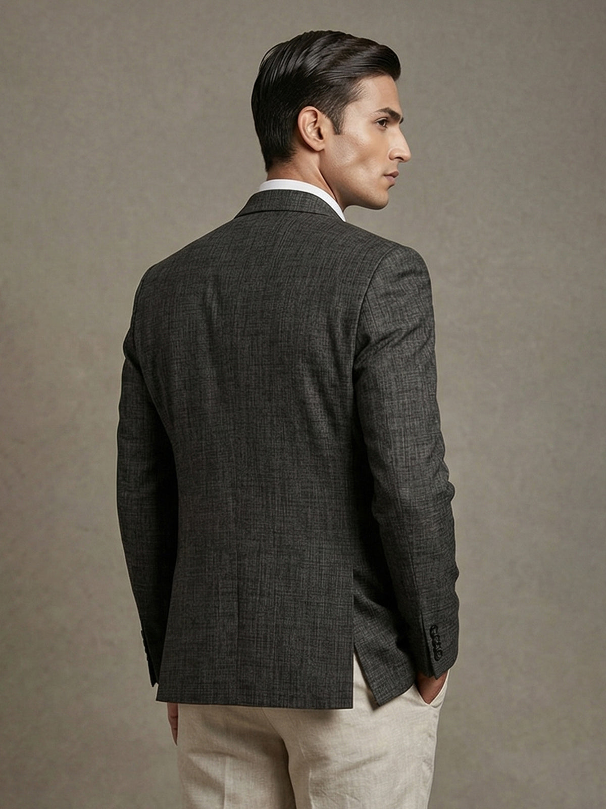 Charcoal black terry rayon classic two button blazer