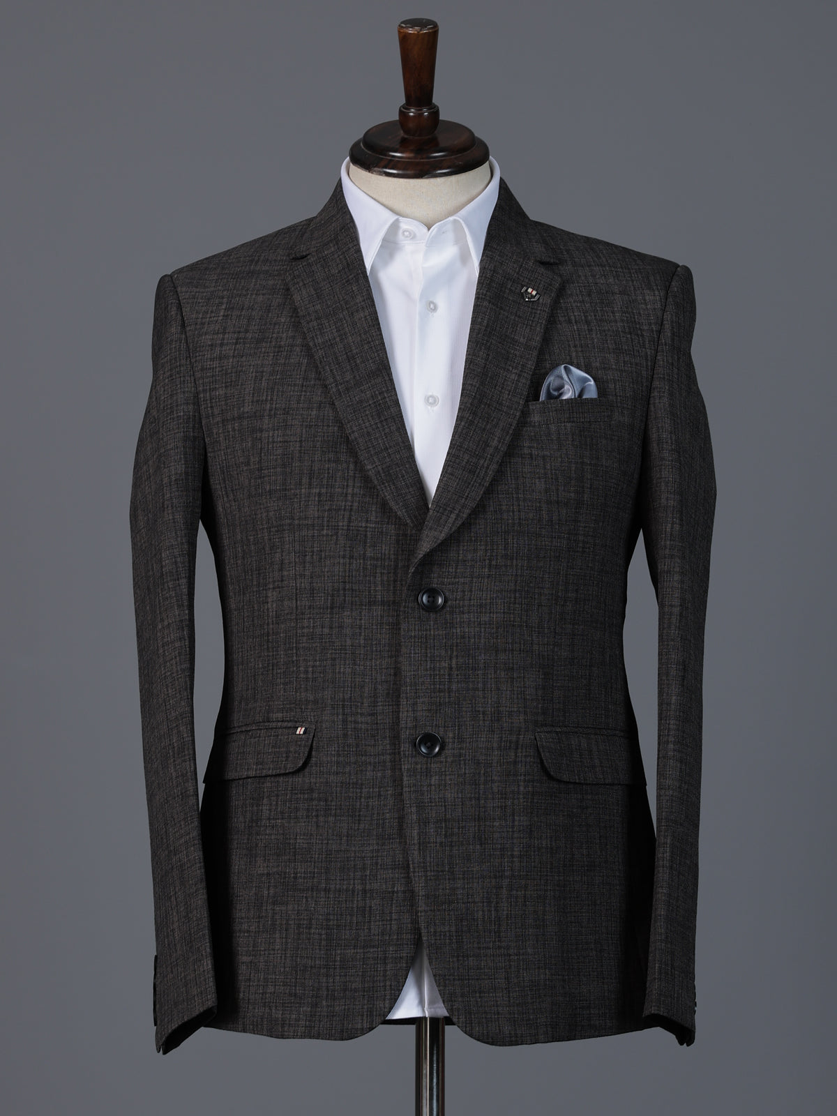 Charcoal black terry rayon classic two button blazer