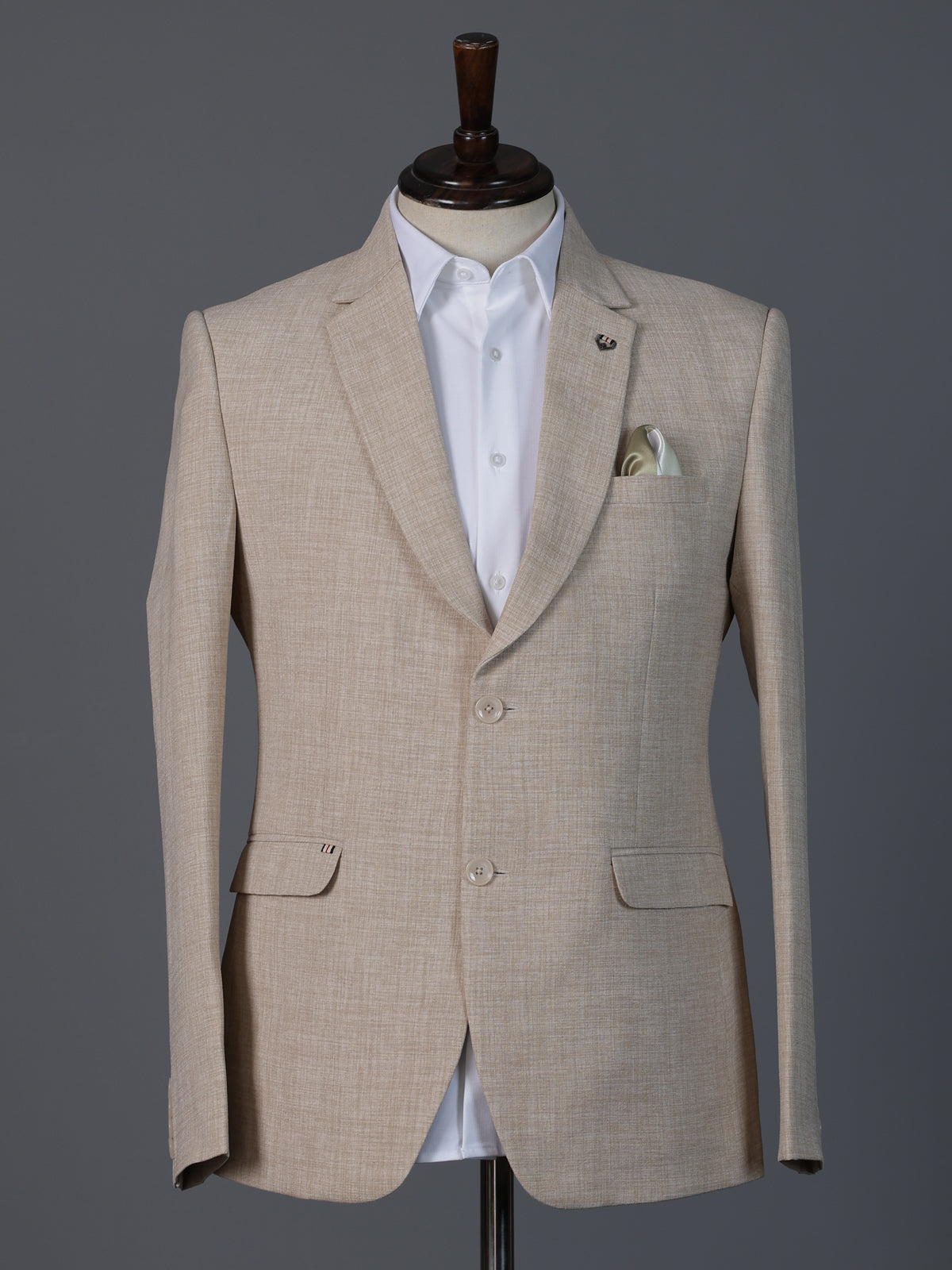 Beige terry rayon elegant two button formal blazer