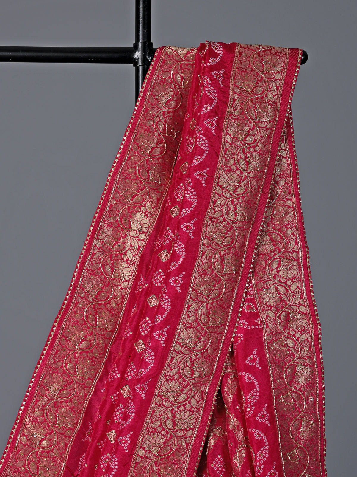Rani pink bandhej dola silk festive saree