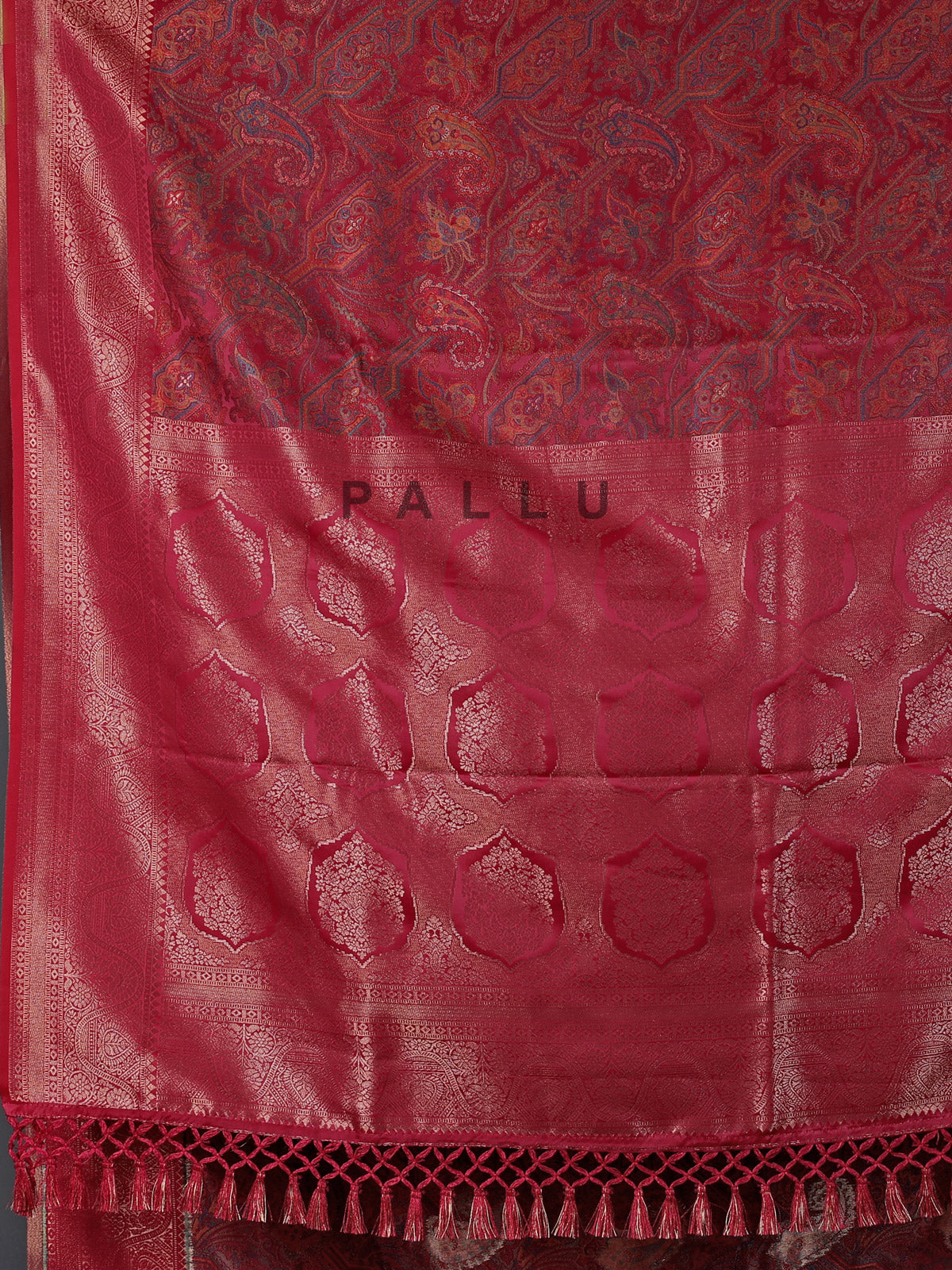Rani pink art pashmina silk zari motif saree