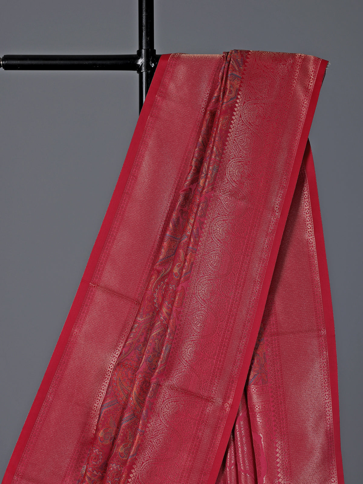 Rani pink art pashmina silk zari motif saree