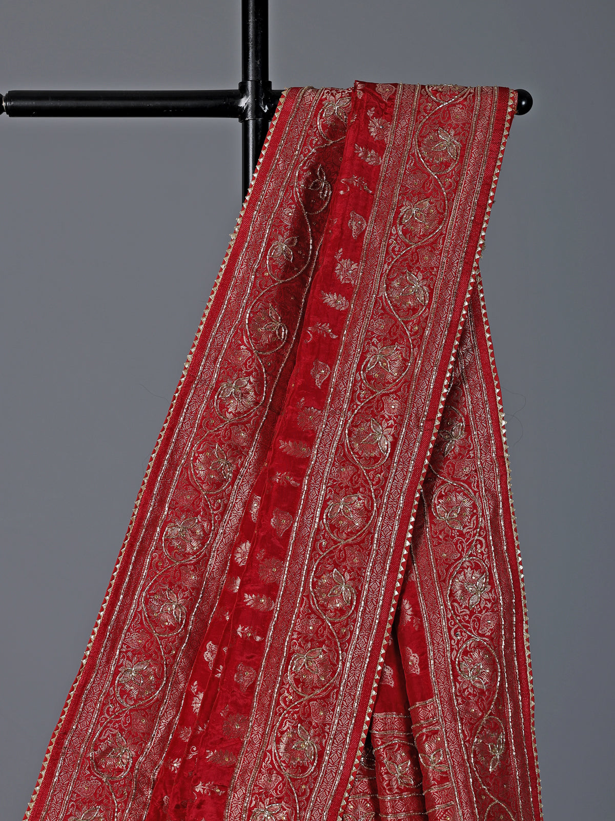 Red dola silk traditional festive embellished saree