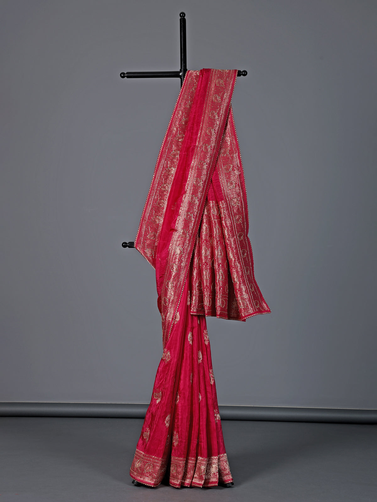Pink dola silk zari gota festive saree