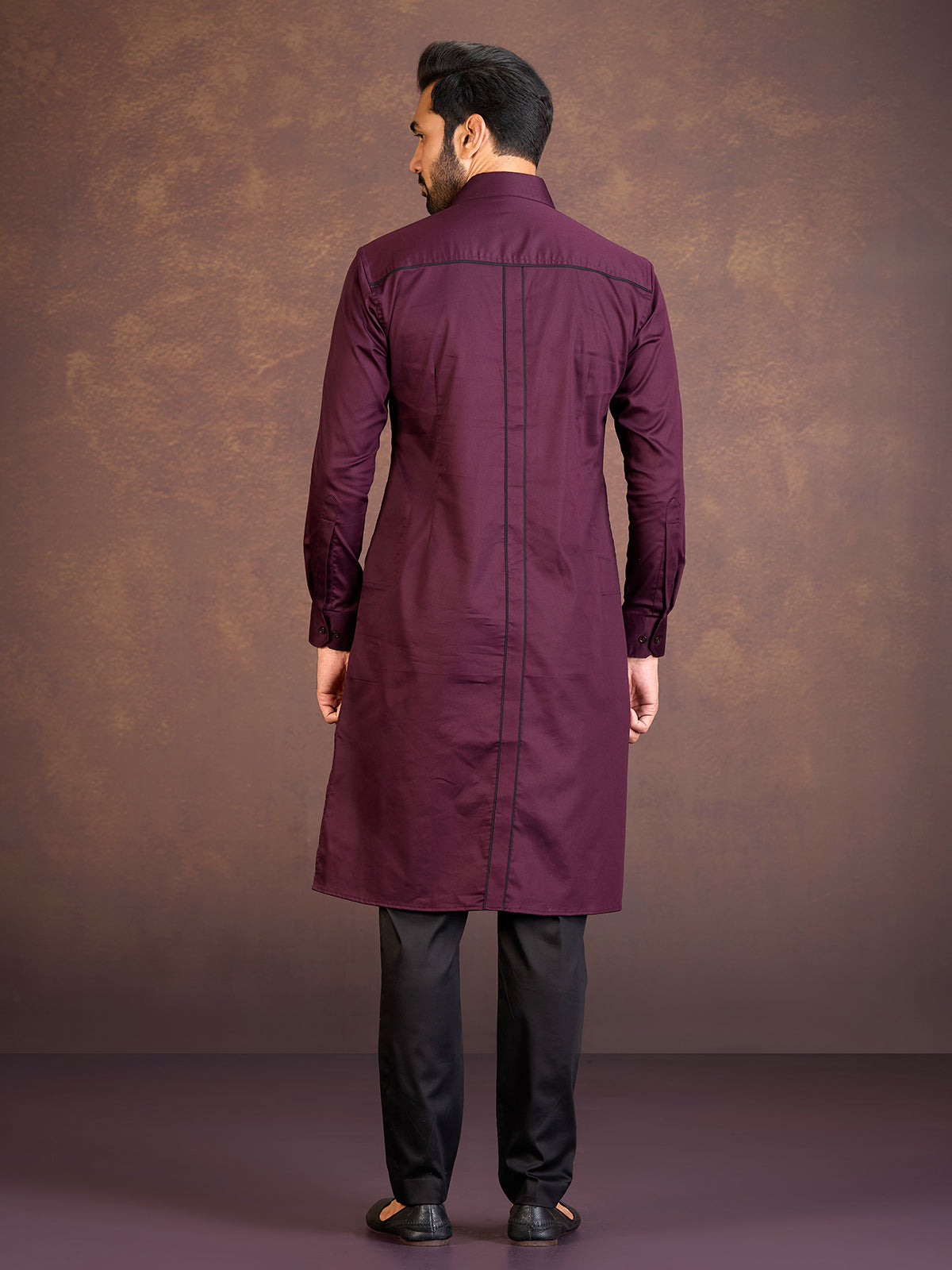 Maroon satin cotton lycra pathani suit with two chest pocket