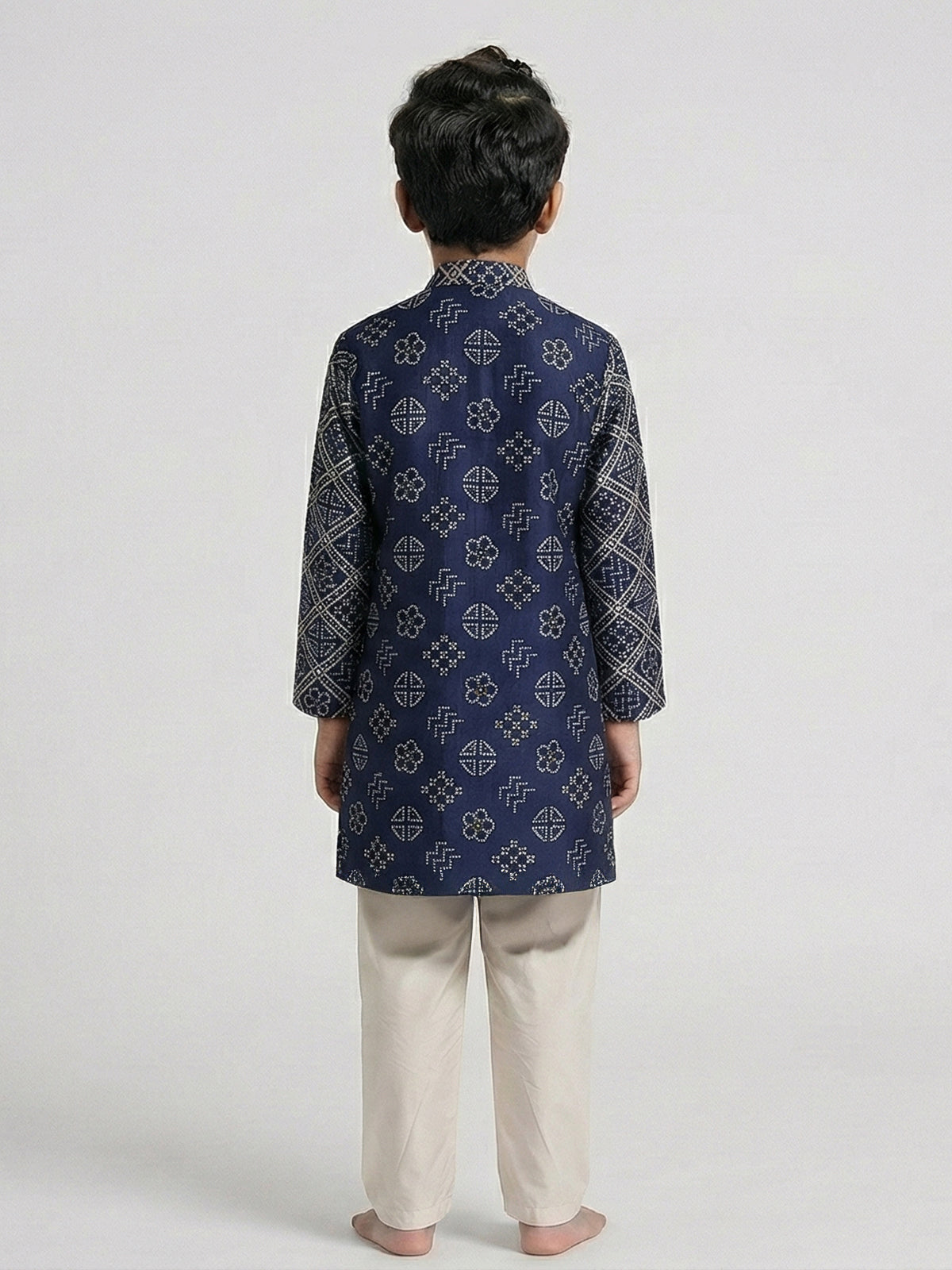 Navy blue bandhej printed zari work kurta suit
