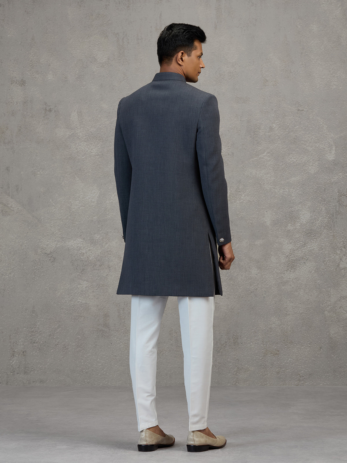 Grey terry rayon refined wedding indowestern ensemble