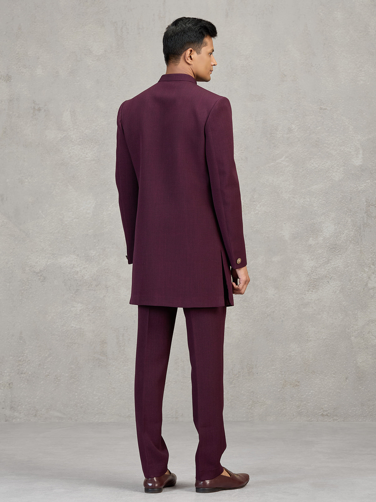 Maroon terry rayon elegant reception indowestern set
