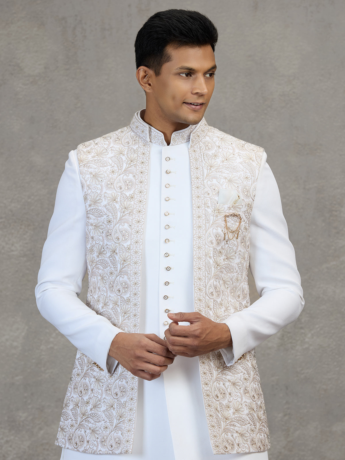 Off white indowestern set for men wedding wear