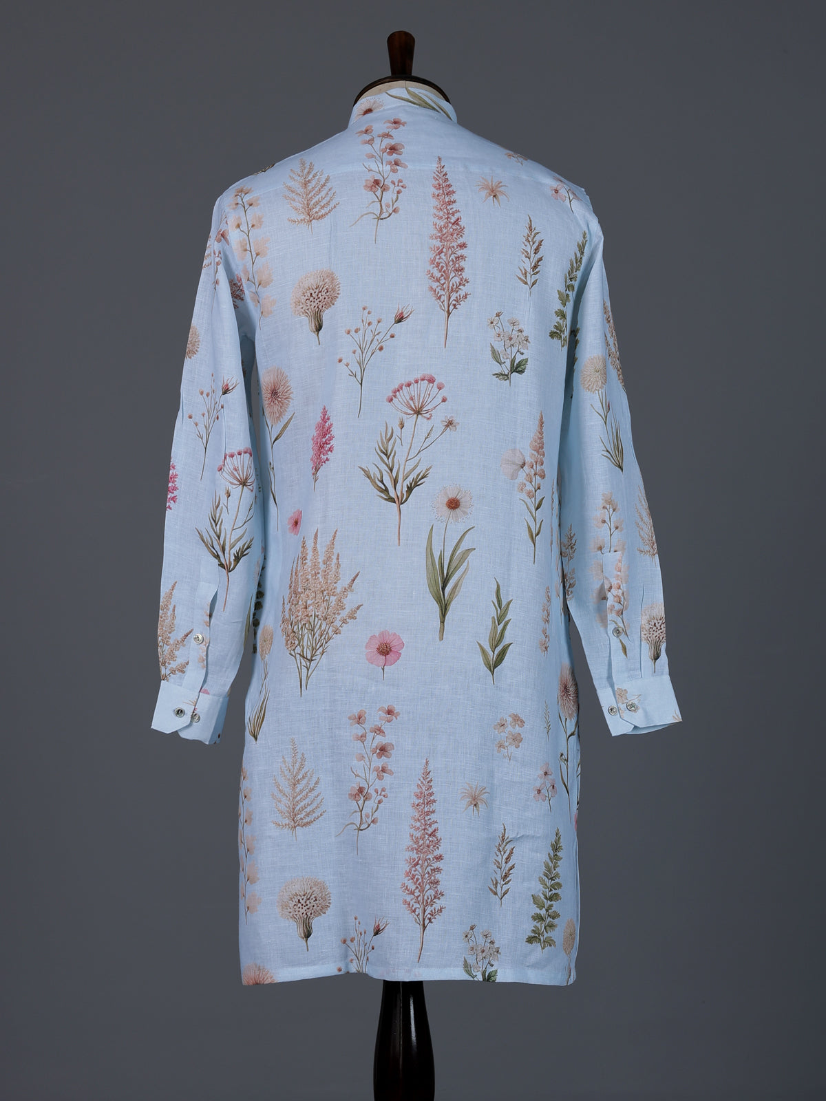 Mint blue linen floral printed festive kurta suit