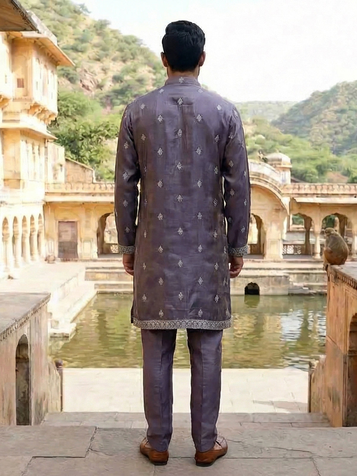 Pastel purple silk resham sequins festive kurta suit