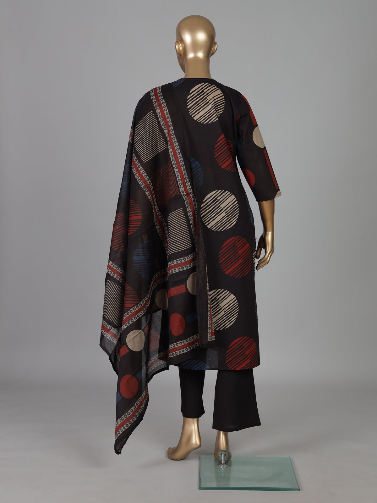 Black silk printed straight cut casual kurti set