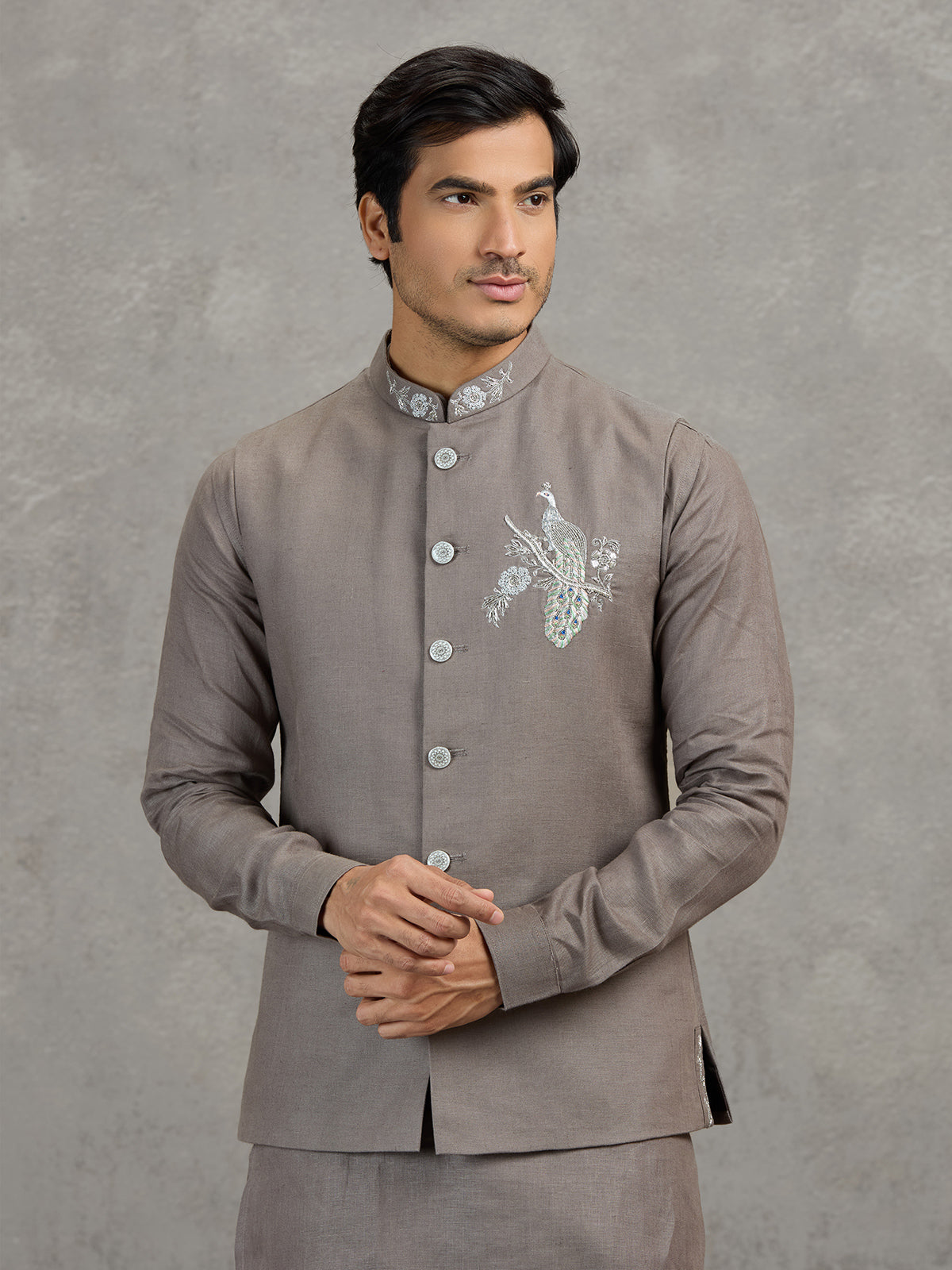 Cement grey linen waistcoat set for men