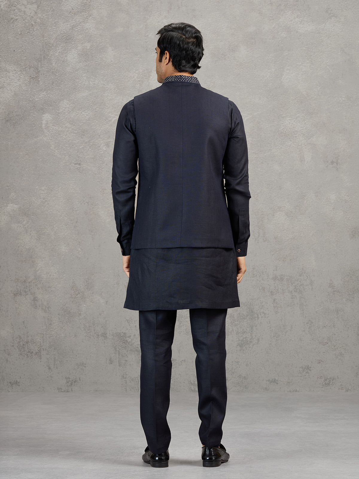Navy blue linen waistcoat set for men