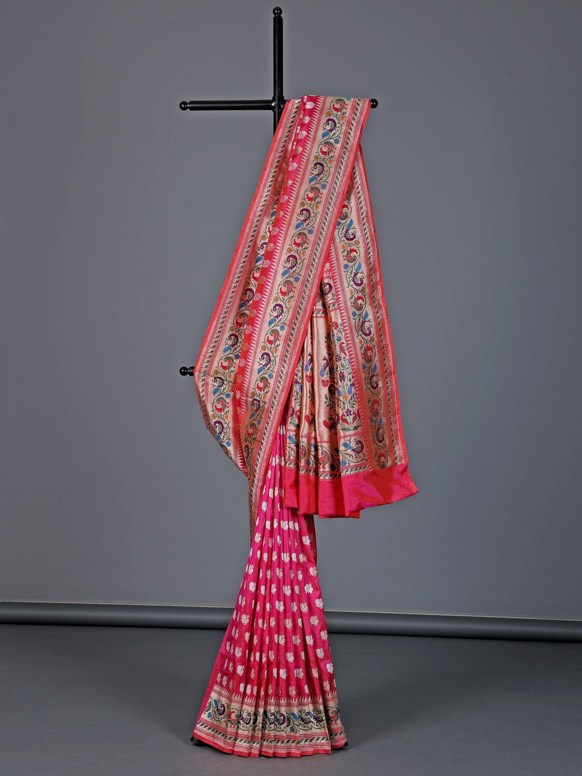 Vibrant rani pink pure banarasi silk grand festive saree