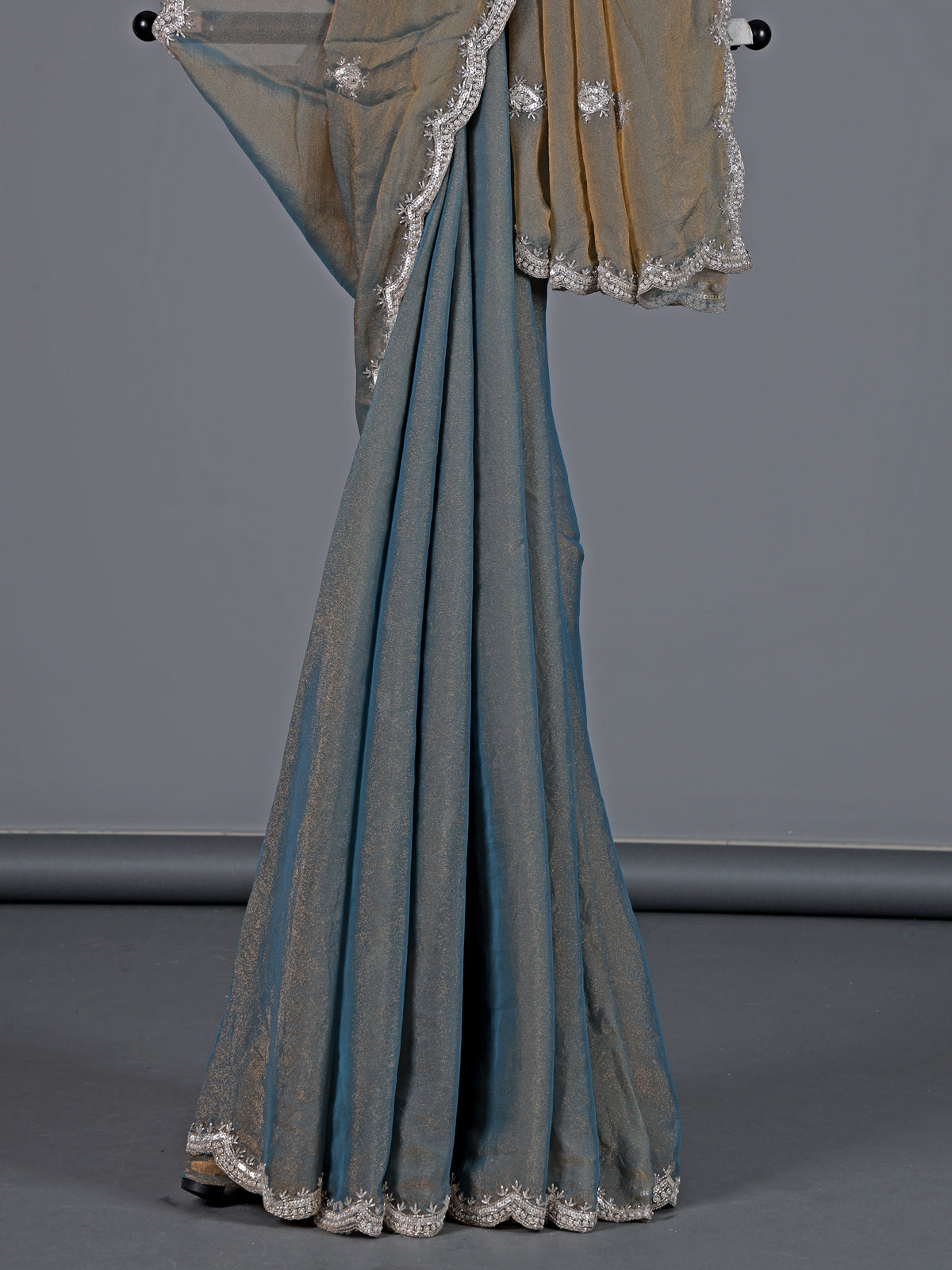 Mint blue art tissue embellished party wear saree