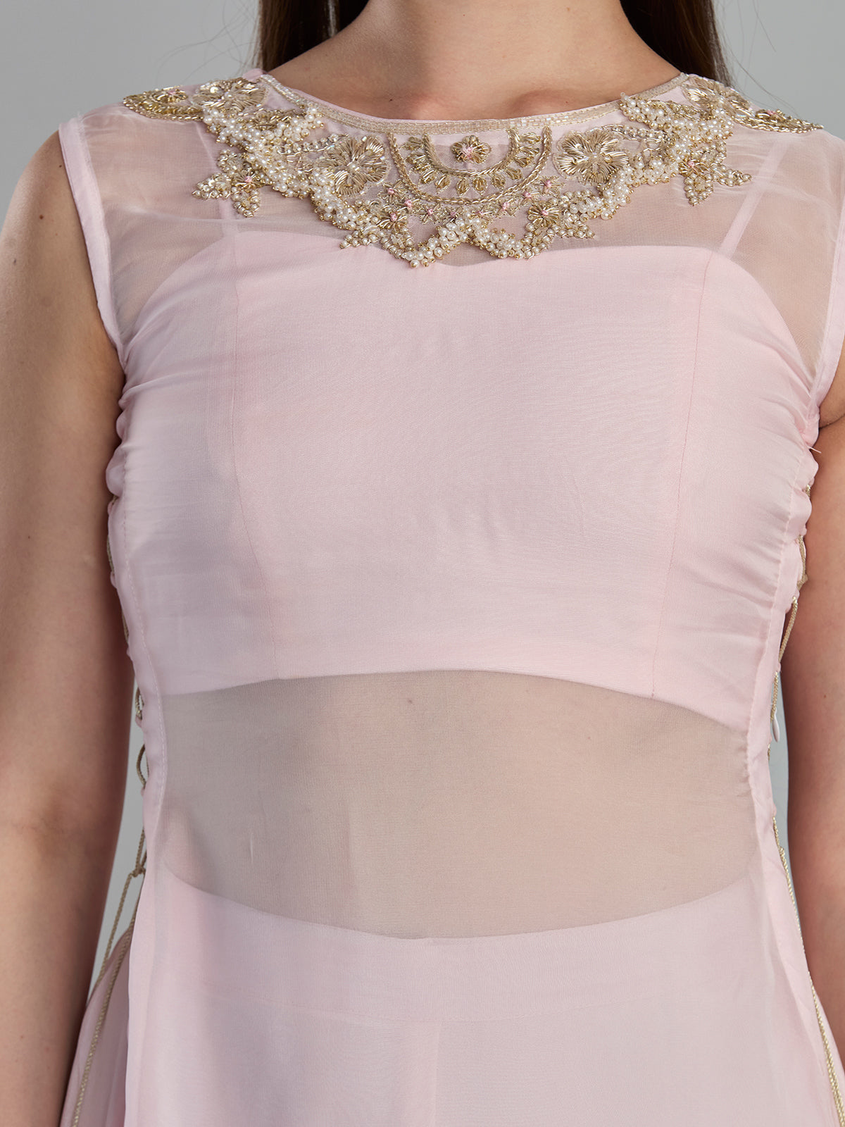 Charming blush pink organza designer kurti palazzo set