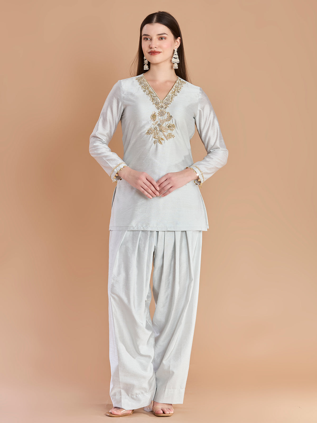 Royal off white chanderi designer embellished salwar suit