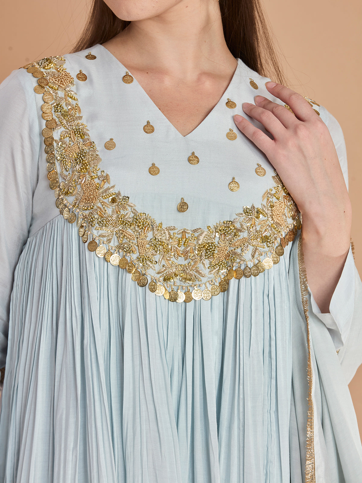 Graceful blue georgette anarkali festive wear with dupatta