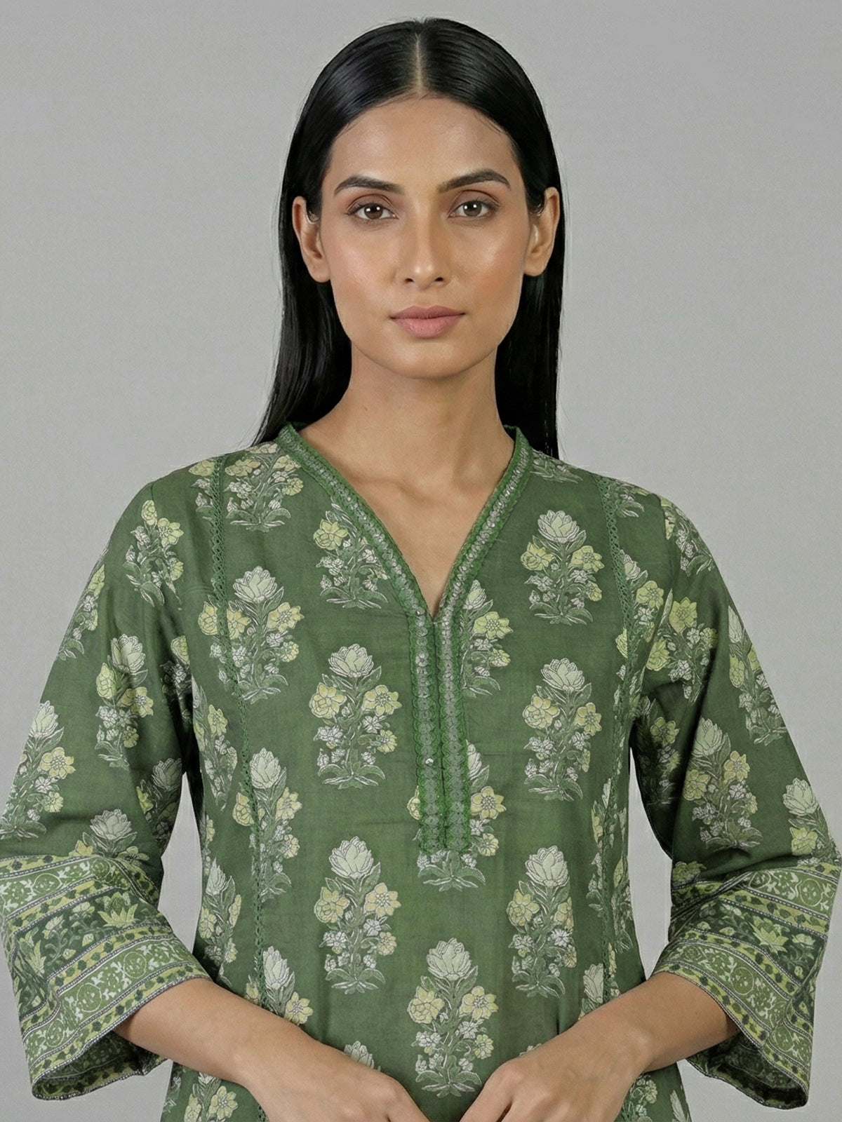 Mehendi green cotton floral printed casual co ord set