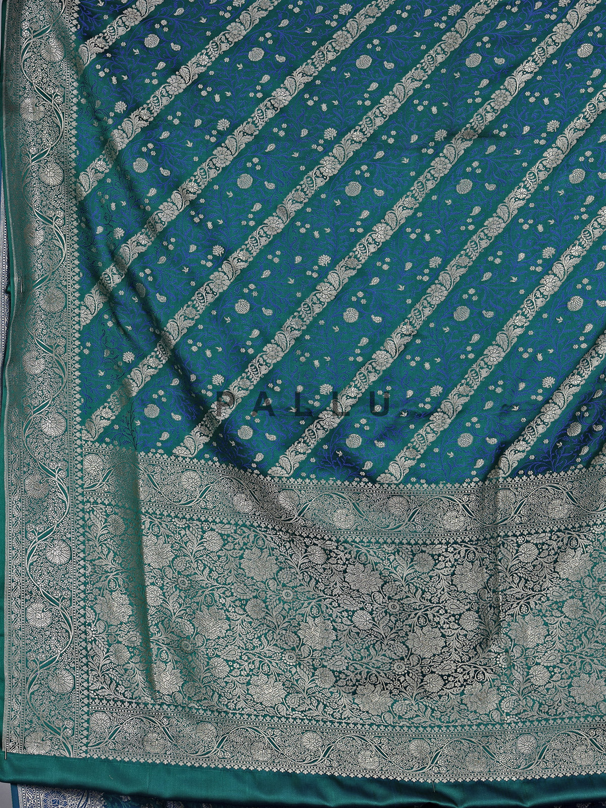 Peacock blue pure banarasi silk zari saree