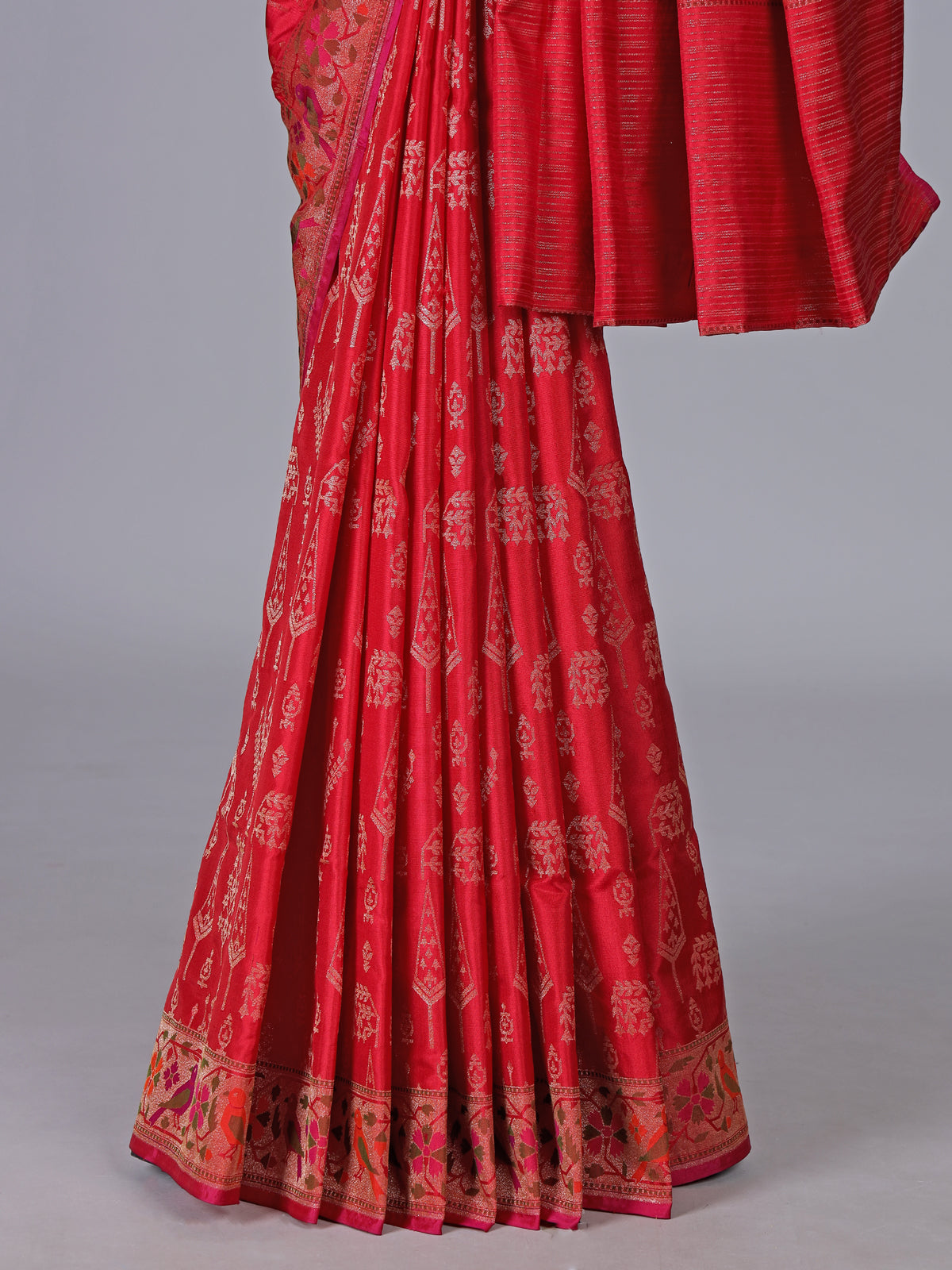 Red pure banarasi silk floral bird saree