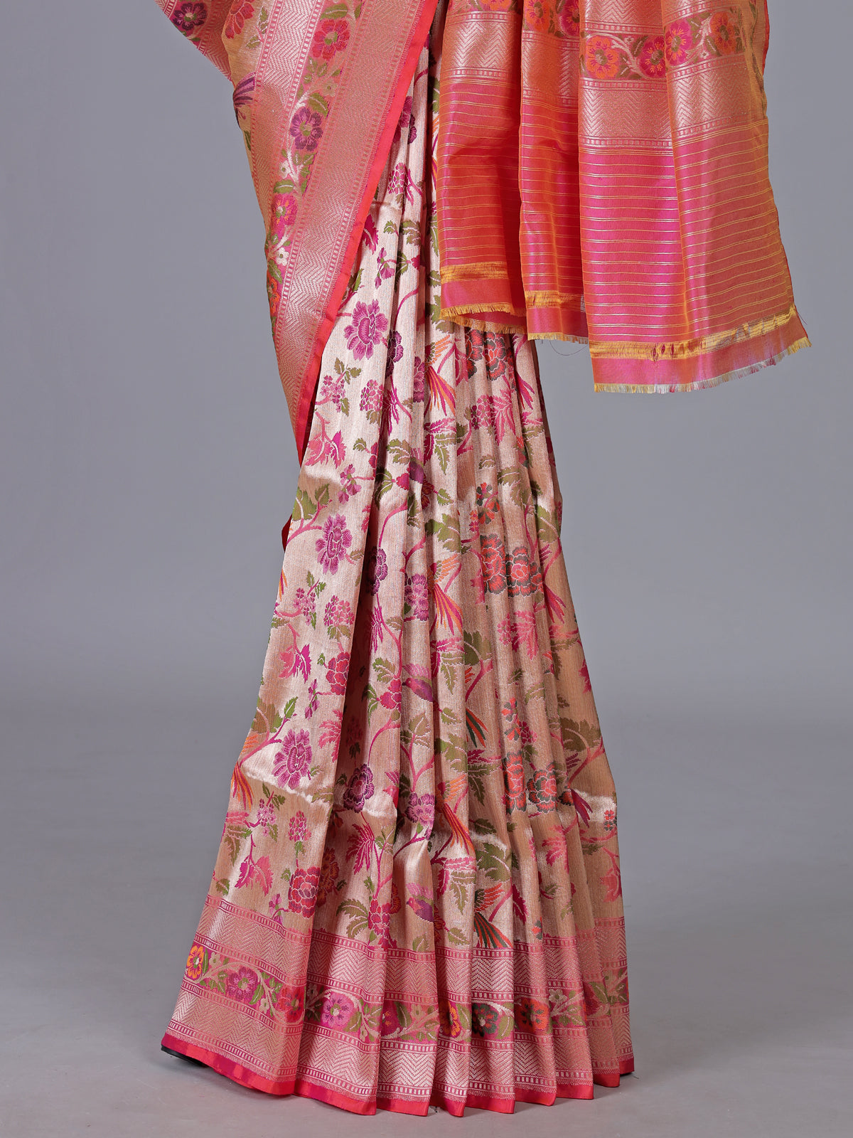 Light pink banarasi silk woven festive saree