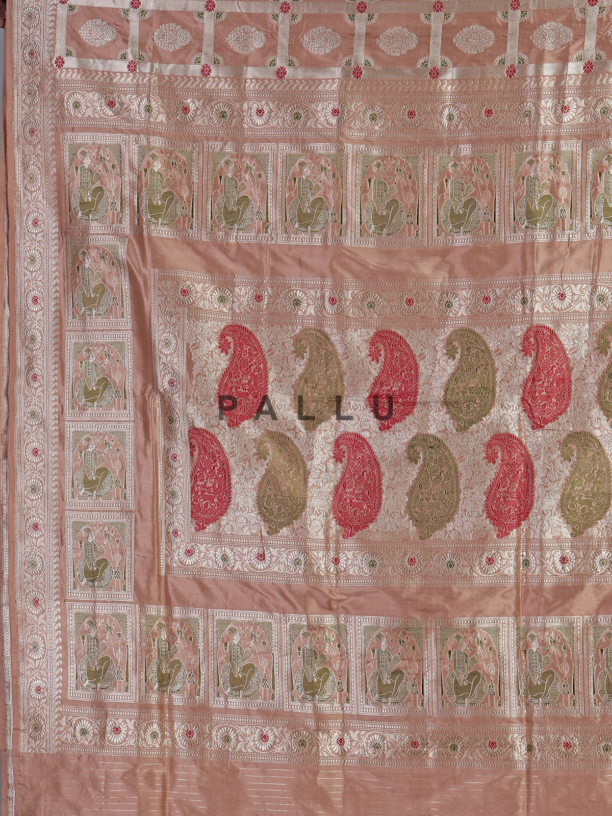 Peach pure banarasi silk checkered saree