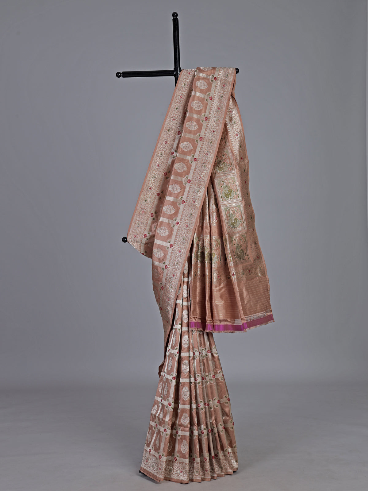 Peach pure banarasi silk checkered saree