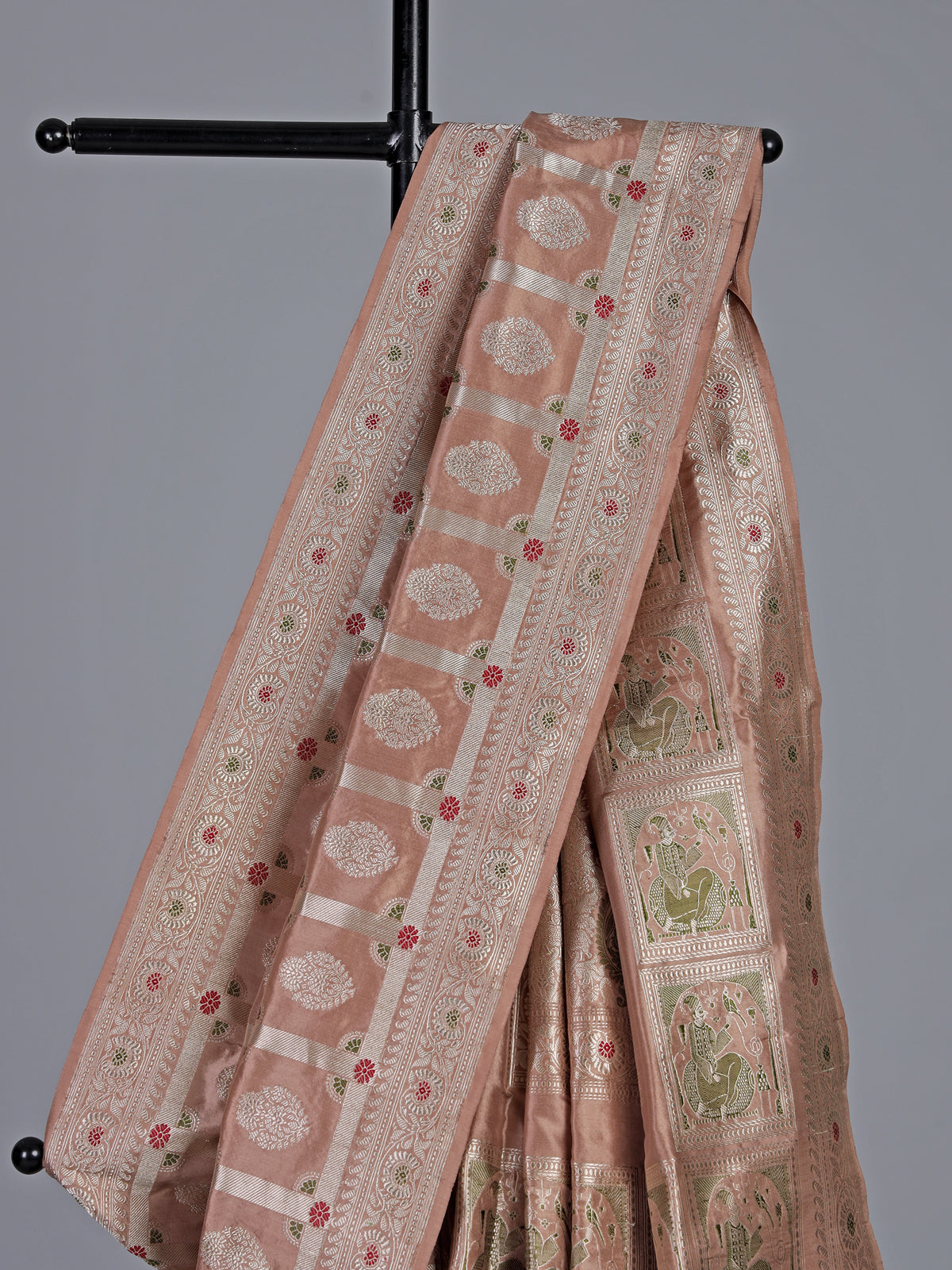 Peach pure banarasi silk checkered saree