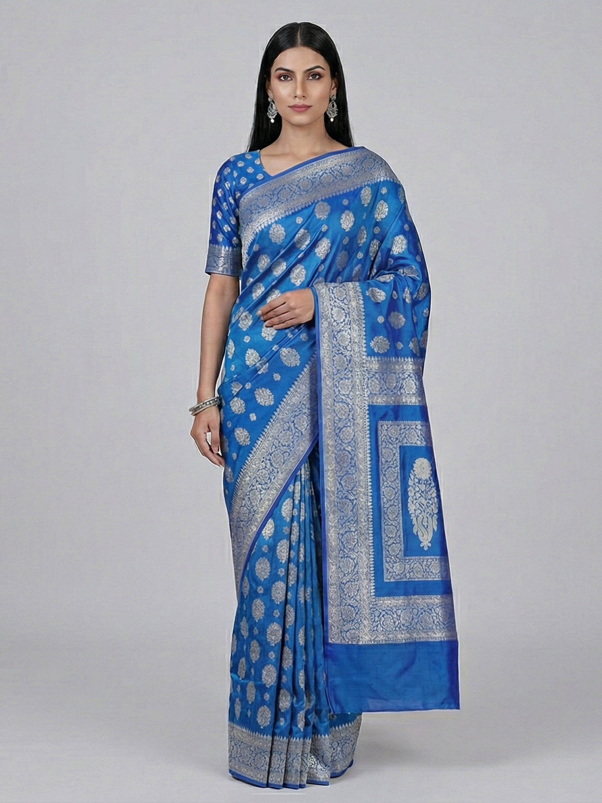 Sky blue pure banarasi silk zari saree