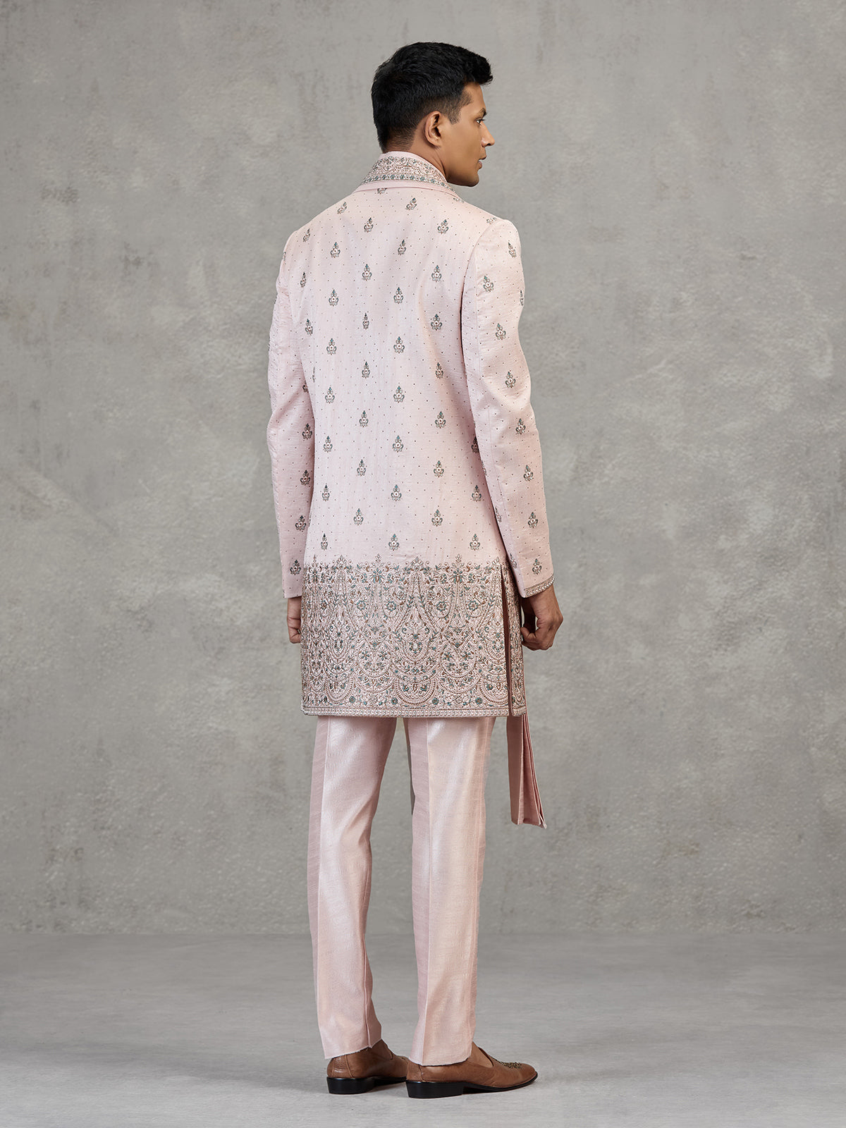 Light pink silk Indowestern set with dupatta