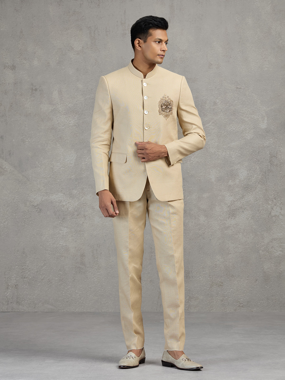 Gold linen jodhpuri suit for men