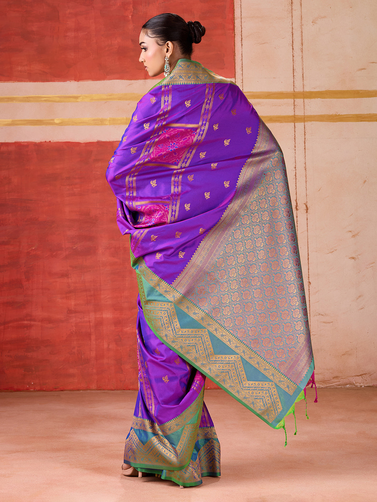Purple silk pooja wear saree