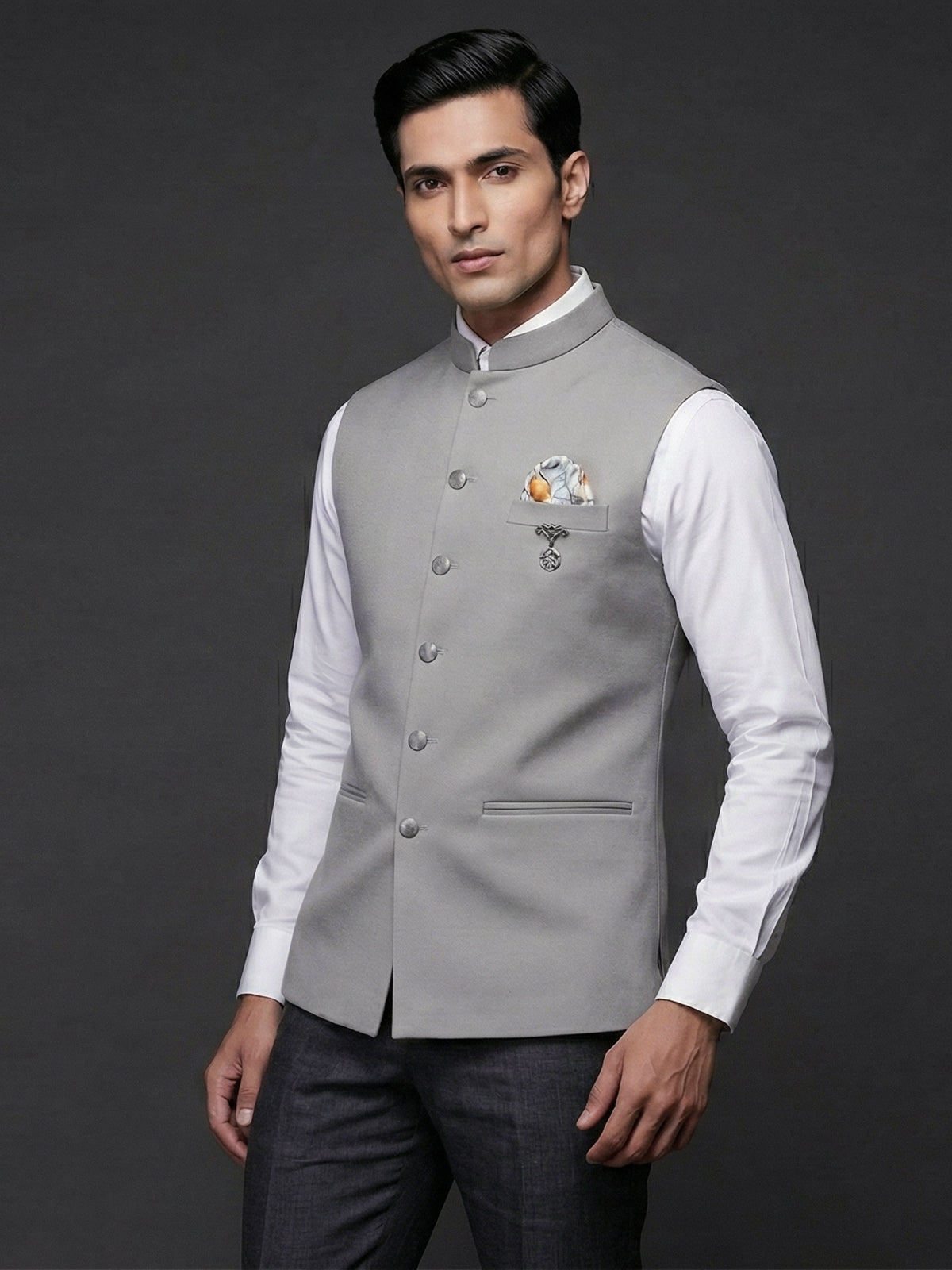 Light grey contemporary polyester viscose waistcoat