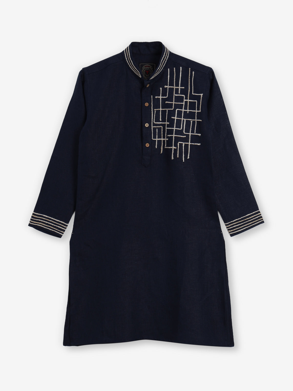 Dark navy cotton linen thread work festive kurta suit