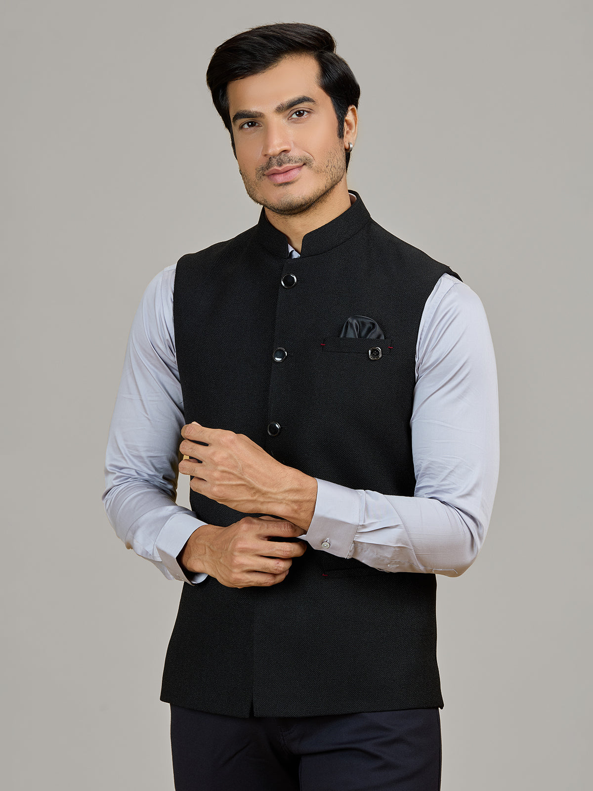 Classic black jute waistcoat for party wear