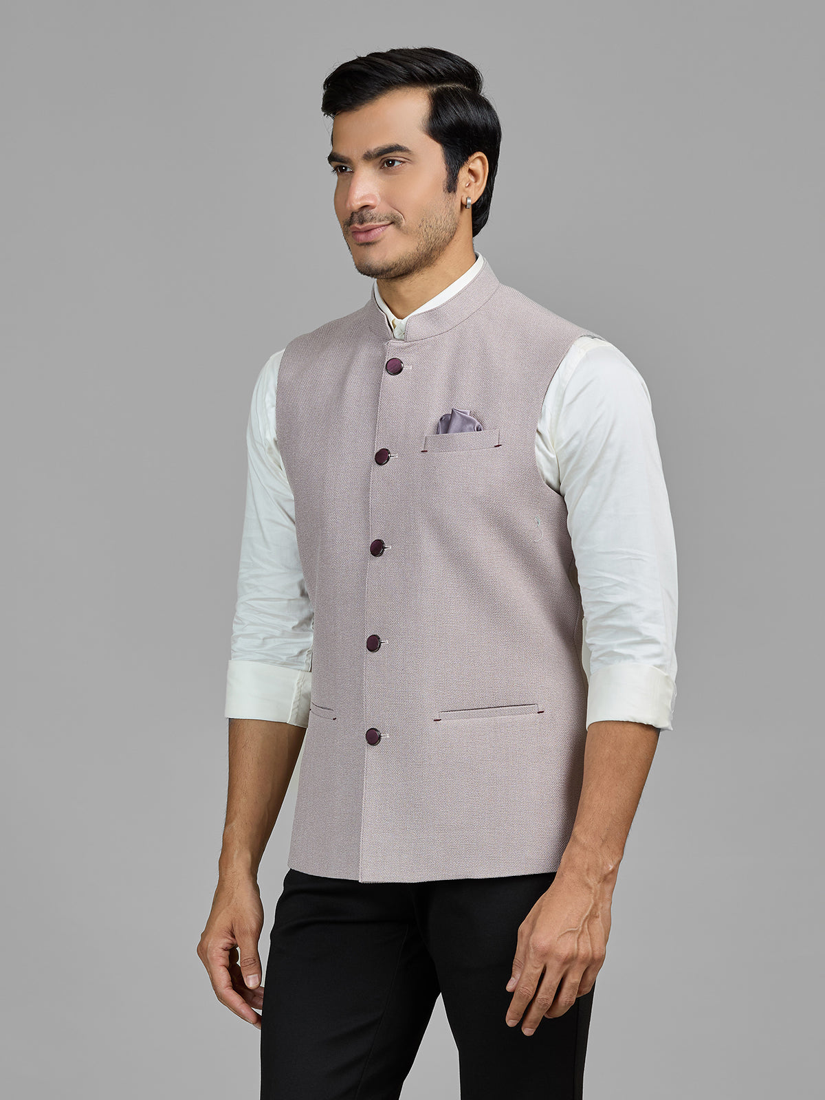 Light pastel pink jute waistcoat for men