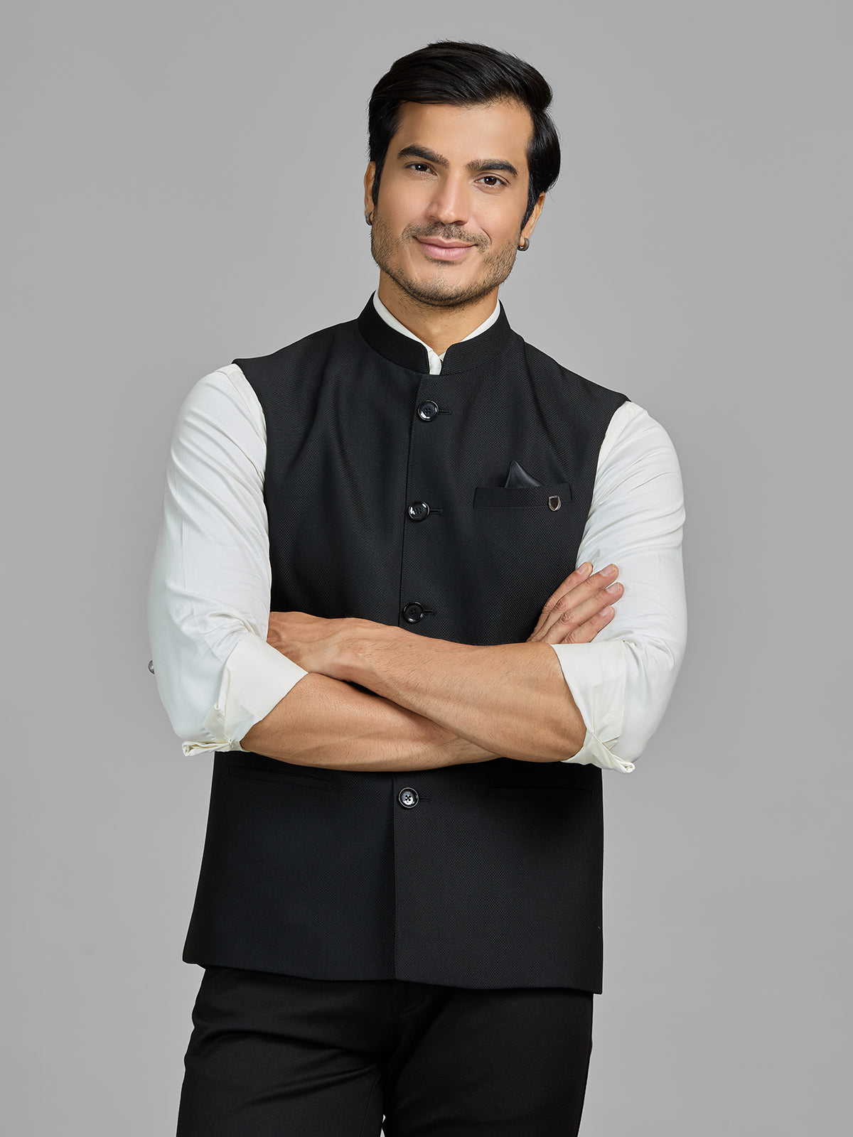 Black terry rayon waistcoat for formal wear