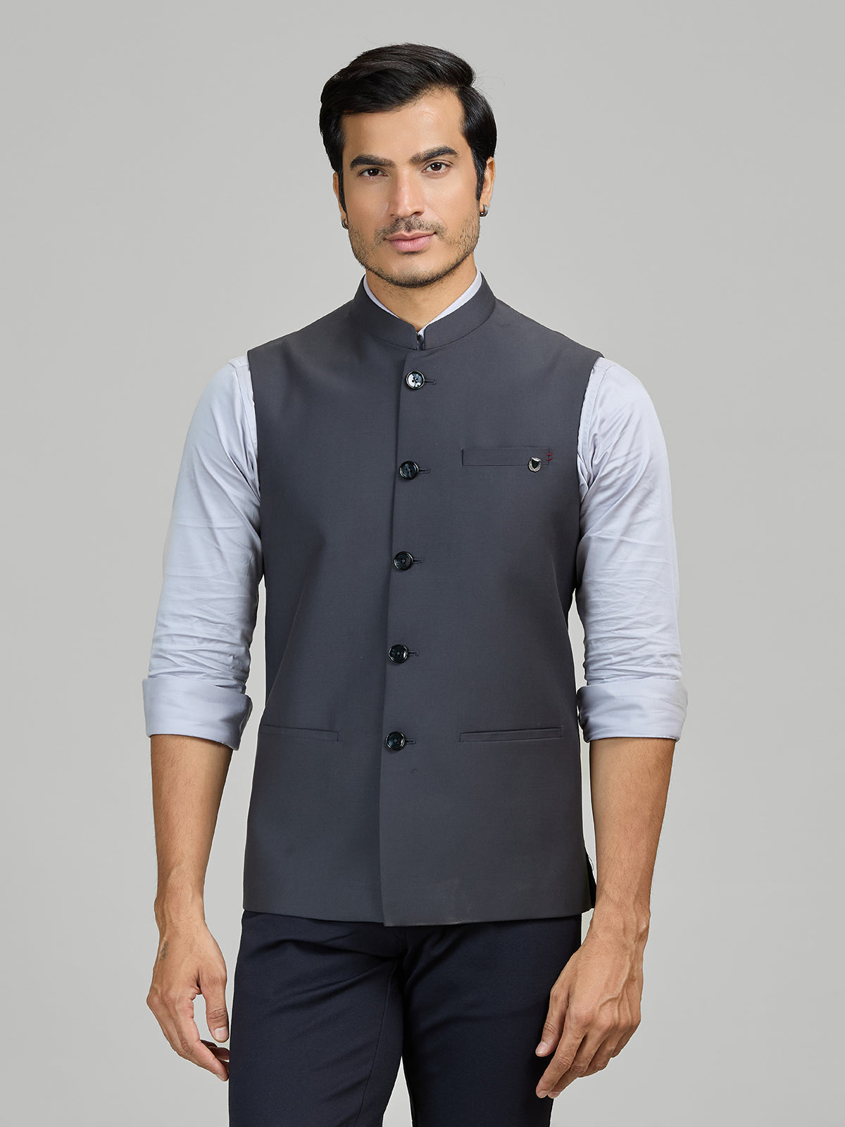 Dark grey terry rayon waistcoat for formal occasions