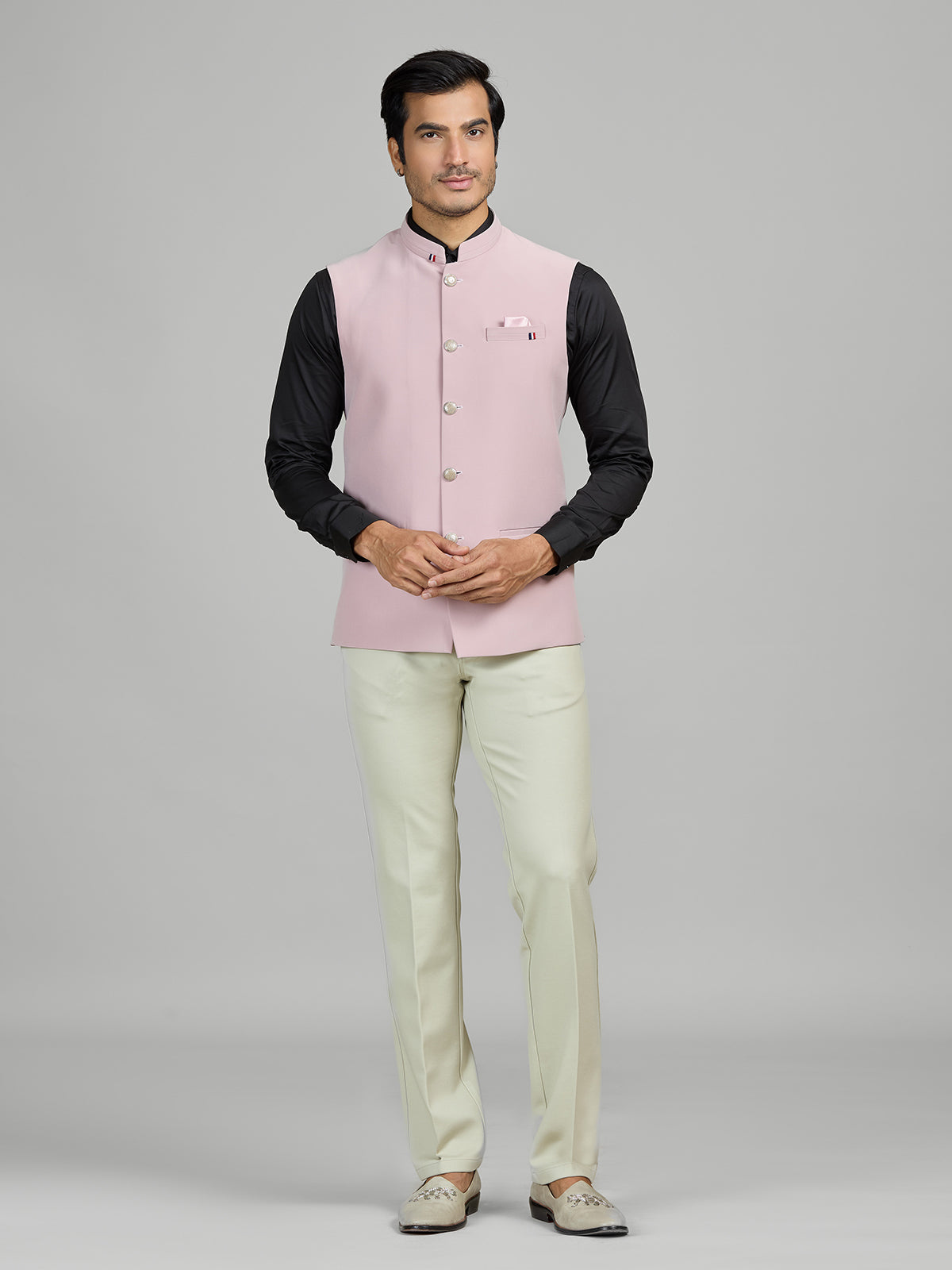 Pastel pink terry rayon waistcoat set