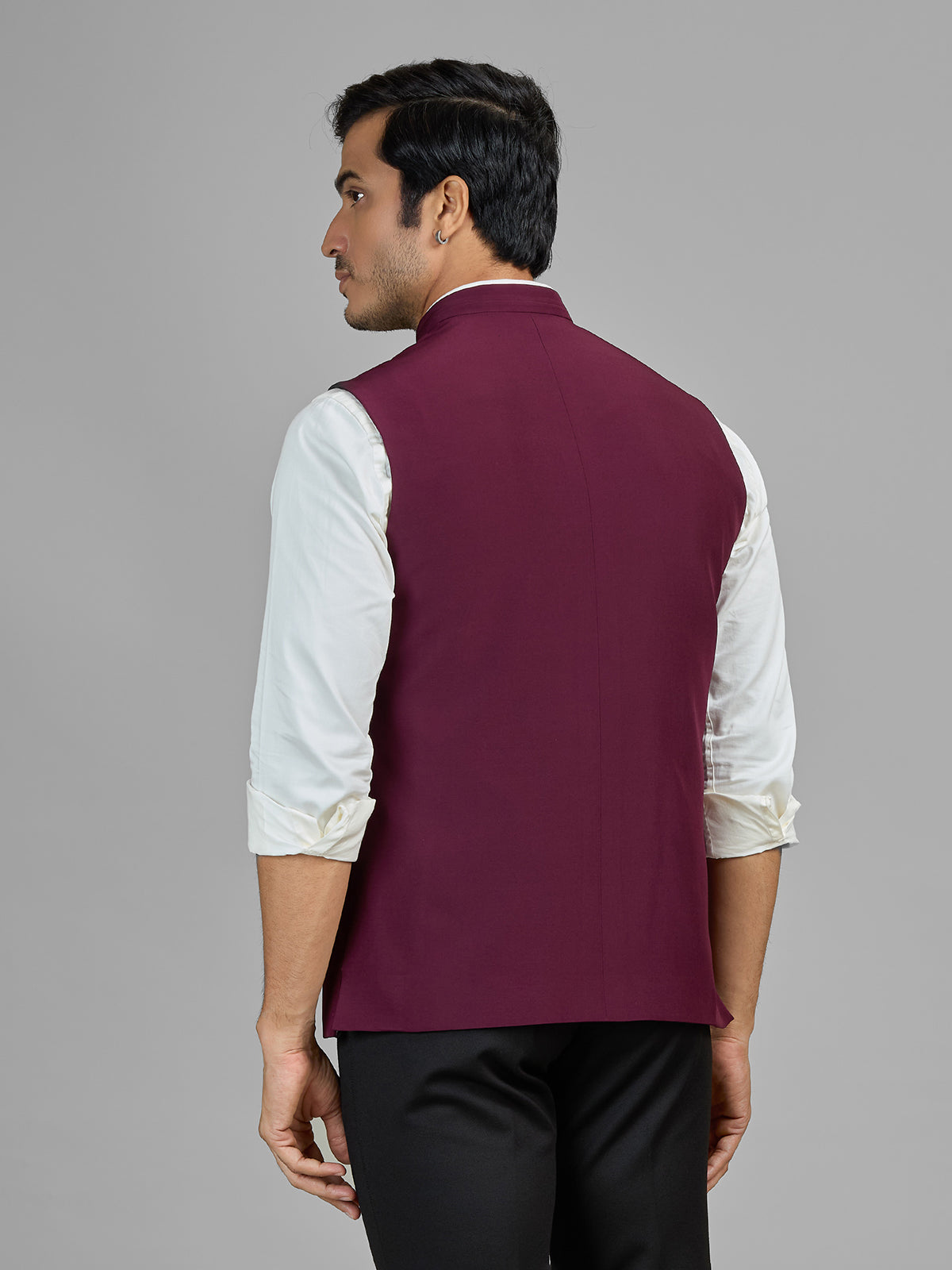 Wine terry rayon waistcoat for wedding wear