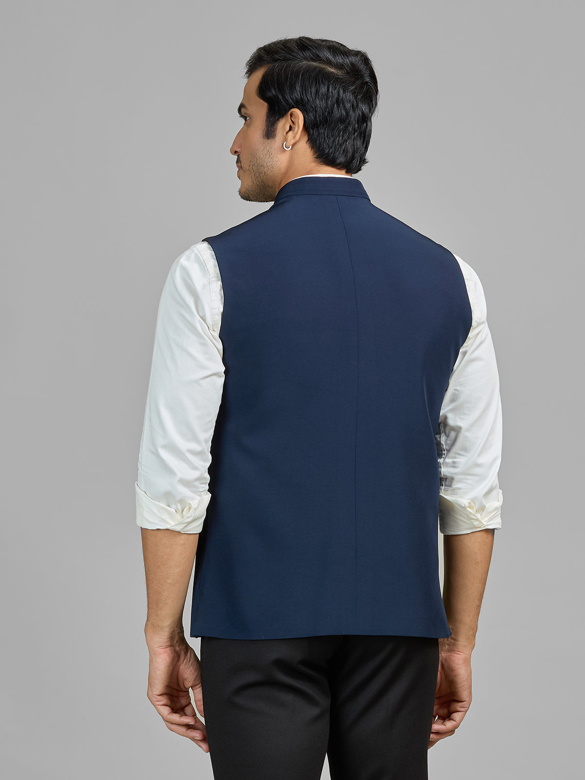Navy terry rayon waistcoat for party wear